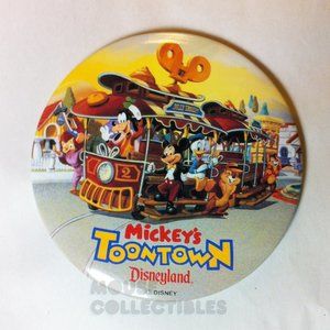 Disney Parks Toontown Pin Back Button Jolly Trolley Disneyland Mickey Friends